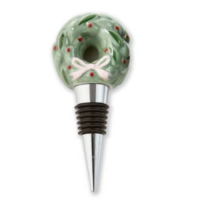 Tag Very Merry Wreath Bottle Stopper Multicolor Ceramic Decor