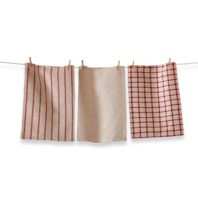 Tag Vine Dishtowel Set Of 3 Red Multi Kitchen Towels Cotton Everyday Textiles Machine Wash 26x18 Inch