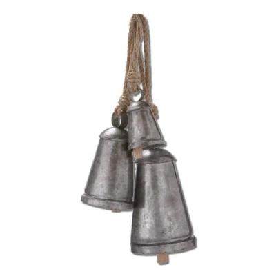 Tag Vine Jute Decorative Bells Set Of Three Antique Silver In Silver