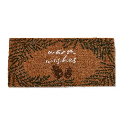 Tag Warm Wishes Pine Cone Rectangle Coir Door Mat Green Brown