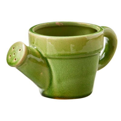 Tag Watering Can Planter Green Green Stoneware Spring