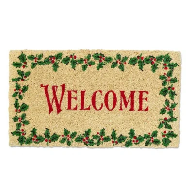 Tag Welcome Holly Leaf Coir Door Mat In Green