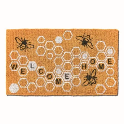 Tag Welcome Home Honeycomb Bee Coir Door Mat Yellow Indoor Outdoor In Orange