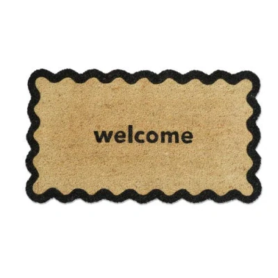 Tag Welcome Scallop Shaped Coir Door Mat Natural Everyday Black In Brown