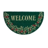 Tag Welcome Sprig Shaped Pvc Coir Door Mat Natural Christmas In Green