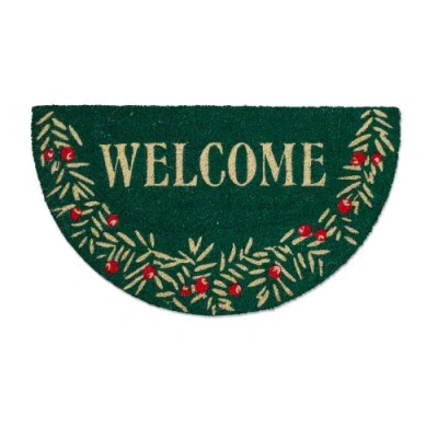 Tag Welcome Sprig Shaped Pvc Coir Door Mat Natural Christmas In Green