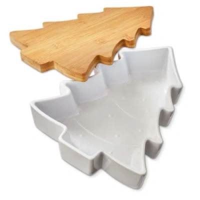 Tag White Ceramic Tree Baker With Lid And Trivet For Christmas In Multi