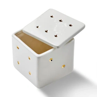 Tag White Earthenware Dice Lidded Trinket Box 3.75 X 3.75 X 3.75