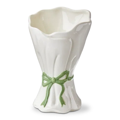 Tag White Multi Earthenware Bow Bouquet Vase 5x5x7.5