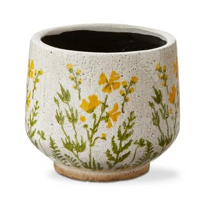 Tag Wild Flower Medium Footed Planter - Garden Pot For Indoor/outdoor Use, Easy Clean, For Everyday Deco In Yellow