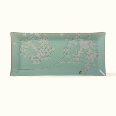 Tag Wild Flower Pressed Glass Serving Platter Decorative White Multi In Gray