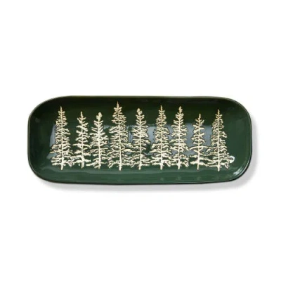Tag Wilde Pine Tree Rectangle Platter Spruce Stoneware Christmas In Green