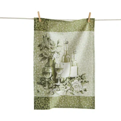 Tag Wine Bottles Bold Artwork Dishtowel Green Multi Cotton Everyday