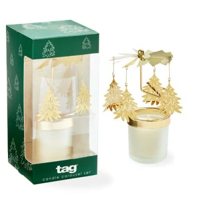 Tag Winter Pine Tree Carousel Candle With Gold Holders Scented