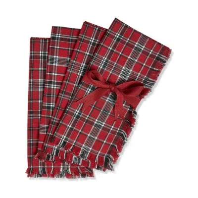 Tag Winter Sketches Red Cloth Napkins Set Of Four Cotton Kitchen In Multi
