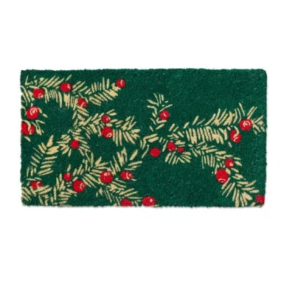 Tag Winter Sprig Coir Door Mat Natural Christmas Doormat Green