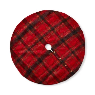 Tag Wooly Plaid Christmas Tree Skirt Red Multi Cozy Holiday Decor
