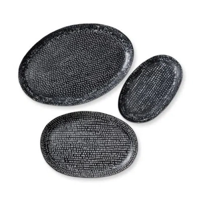 Tag Zahara Embossed Oval Decorative Tray In Black