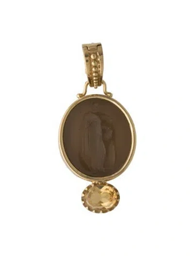 Pre-owned Tagliamonte 1.60ct Citrine & Glass Intaglio Pendant, 2" In Multi