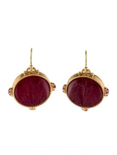 Pre-owned Tagliamonte 18k Intaglio Drop Earrings In Multi