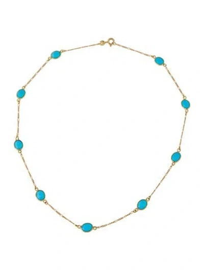 Pre-owned Tagliamonte 18k Turquoise Station Necklace, 18" In Multi