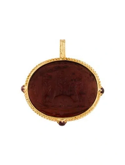 Pre-owned Tagliamonte 18k Venetian Glass & Tourmaline Zodiac Cameo Pendant In Multi