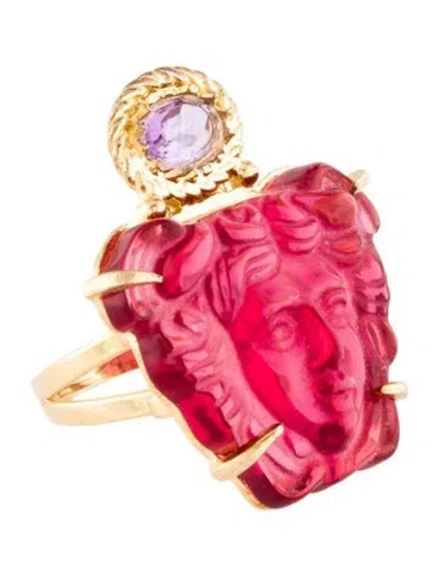 Pre-owned Tagliamonte Amethyst & Glass Cameo Cocktail Ring In Multi