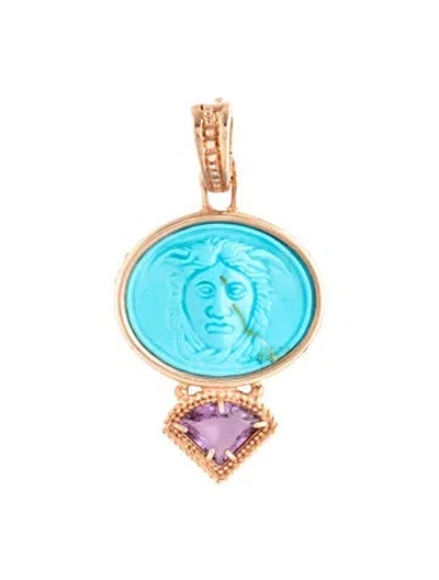 Pre-owned Tagliamonte Amethyst, Dyed Magnesite Cameo Drop Earrings, 2" In Blue