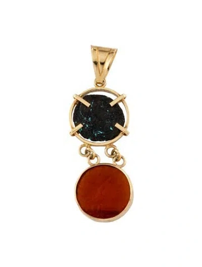 Pre-owned Tagliamonte Ancient Coin & Glass Intaglio Pendant Necklace, 2" In Orange