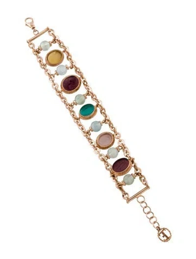 Pre-owned Tagliamonte Aquamarine & Venetian Glass Intaglio Link Bracelet, 7.5" In Multi