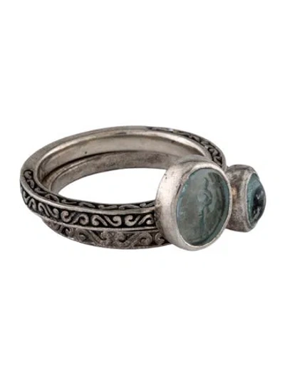 Pre-owned Tagliamonte Aquamarine & Venetian Intaglio Double Ring Set In Multi
