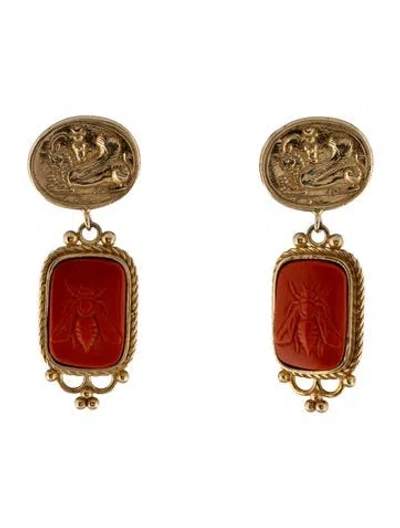 Pre-owned Tagliamonte Bee & Chimera Cameo Drop Earrings In Orange