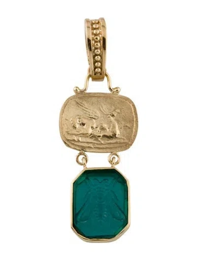 Pre-owned Tagliamonte Bee Glass Cameo Pendant, 2.25" In Multi