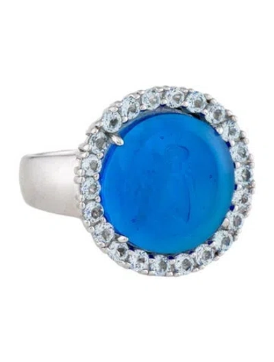 Pre-owned Tagliamonte Bee Mother Of Pearl Venetian Intaglio Doublet & Topaz Cocktail Ring In Blue