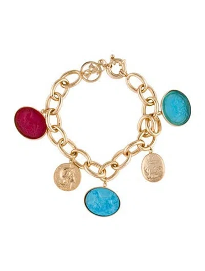 Pre-owned Tagliamonte Carved Dyed Magnesite Cameo & Venetian Cameo Charm Bracelet, 7.5" In Multi