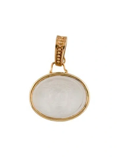 Pre-owned Tagliamonte Carved Quartz Cameo Enhancer Pendant, 1.75" In Multi