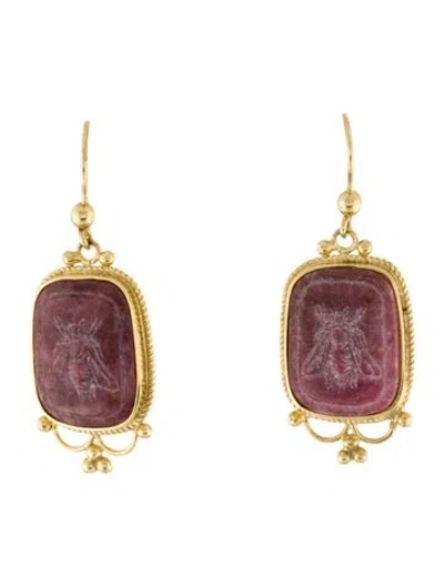 Pre-owned Tagliamonte Carved Rhodonite Drop Earrings In Multi