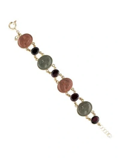 Pre-owned Tagliamonte Ceramic & Garnet Cameo Link Bracelet, 8" In Multi
