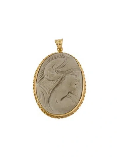 Pre-owned Tagliamonte Ceramic Cameo Pendant, 2" In Multi
