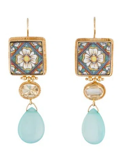 Pre-owned Tagliamonte Ceramic, Citrine & Dyed Chalcedony Drop Earrings In Multi