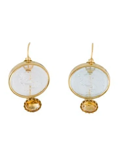 Pre-owned Tagliamonte Citrine & Glass Cameo Drop Earrings In Multi