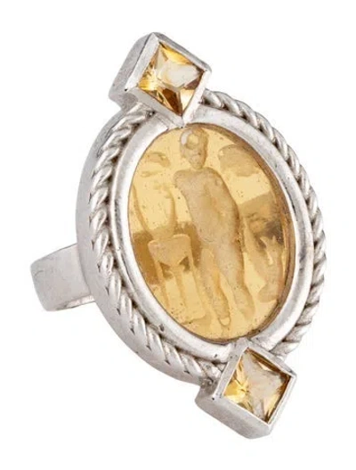 Pre-owned Tagliamonte Citrine & Venetian Cupid With Tripod Intaglio Cocktail Ring In Yellow
