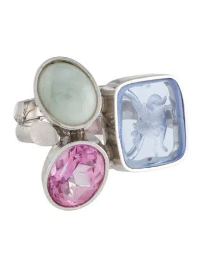Pre-owned Tagliamonte Coated Topaz, Jadeite & Venetian Intaglio Cocktail Ring In Multi