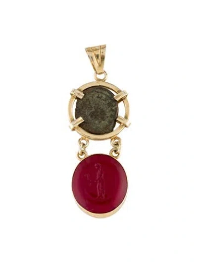 Pre-owned Tagliamonte Coin & Glass Cameo Pendant, 2" In Multi