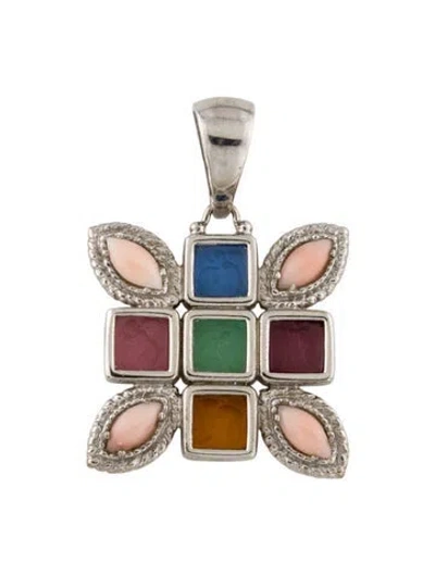 Pre-owned Tagliamonte Coral & Glass Pendant, 1.75" In Multi