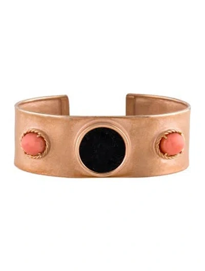 Pre-owned Tagliamonte Coral & Onyx Coin Cuff, 6" In Multi