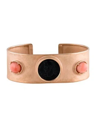 Pre-owned Tagliamonte Coral & Onyx Coin Cuff, 6.75" In Multi
