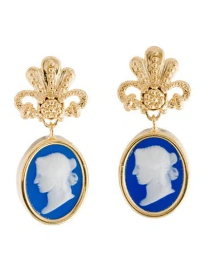 Pre-owned Tagliamonte Dyed Agate Cameo Drop Earrings In Multi