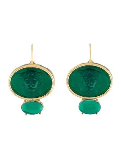 Pre-owned Tagliamonte Dyed Chalcedony & Glass Cameo Drop Earrings In Multi