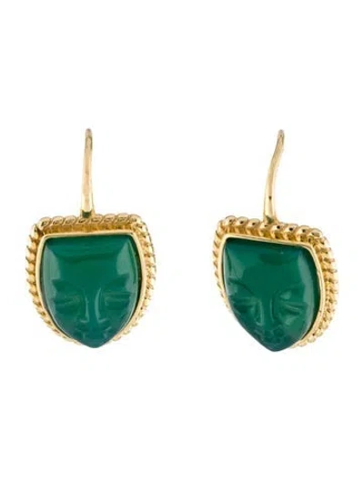 Pre-owned Tagliamonte Dyed Magnesite Cameo Earrings In Green